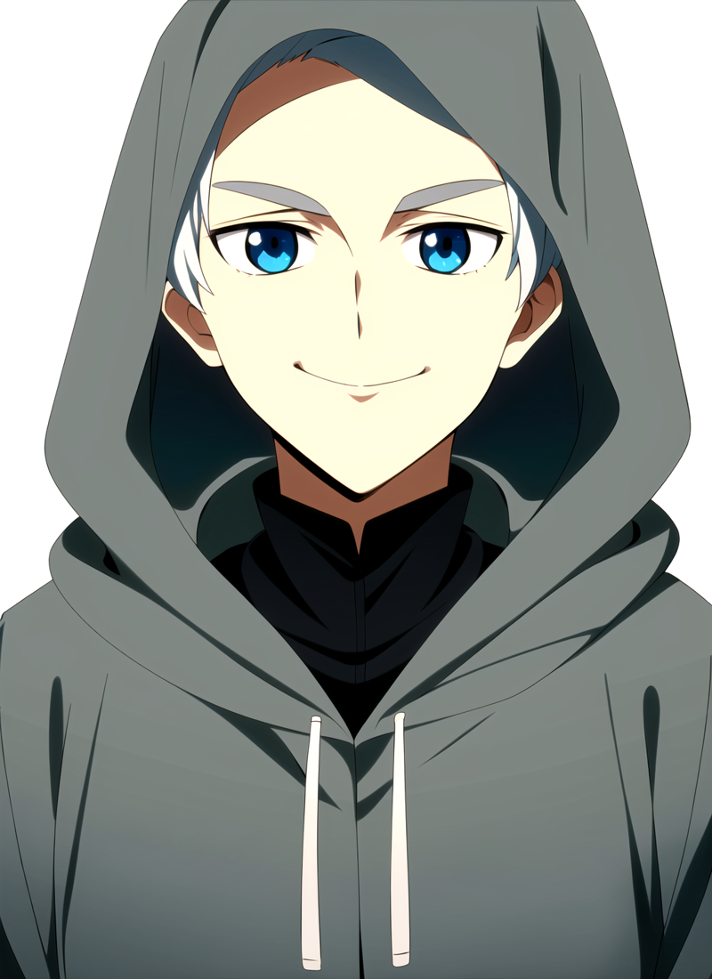 3978531225-3310753068-promisedNeverland , masterpiece, best quality, 1boy, male focus, blue eyes, solo, smile, looking at viewer, hood, grey hair, whi.png